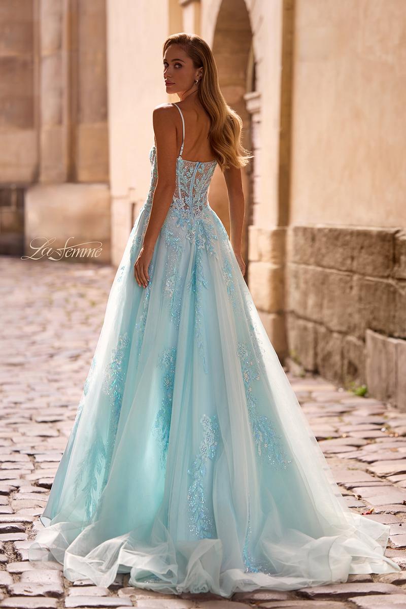 la femme blue dress La Femme 32612 - Long Beaded Lace A-line Dress