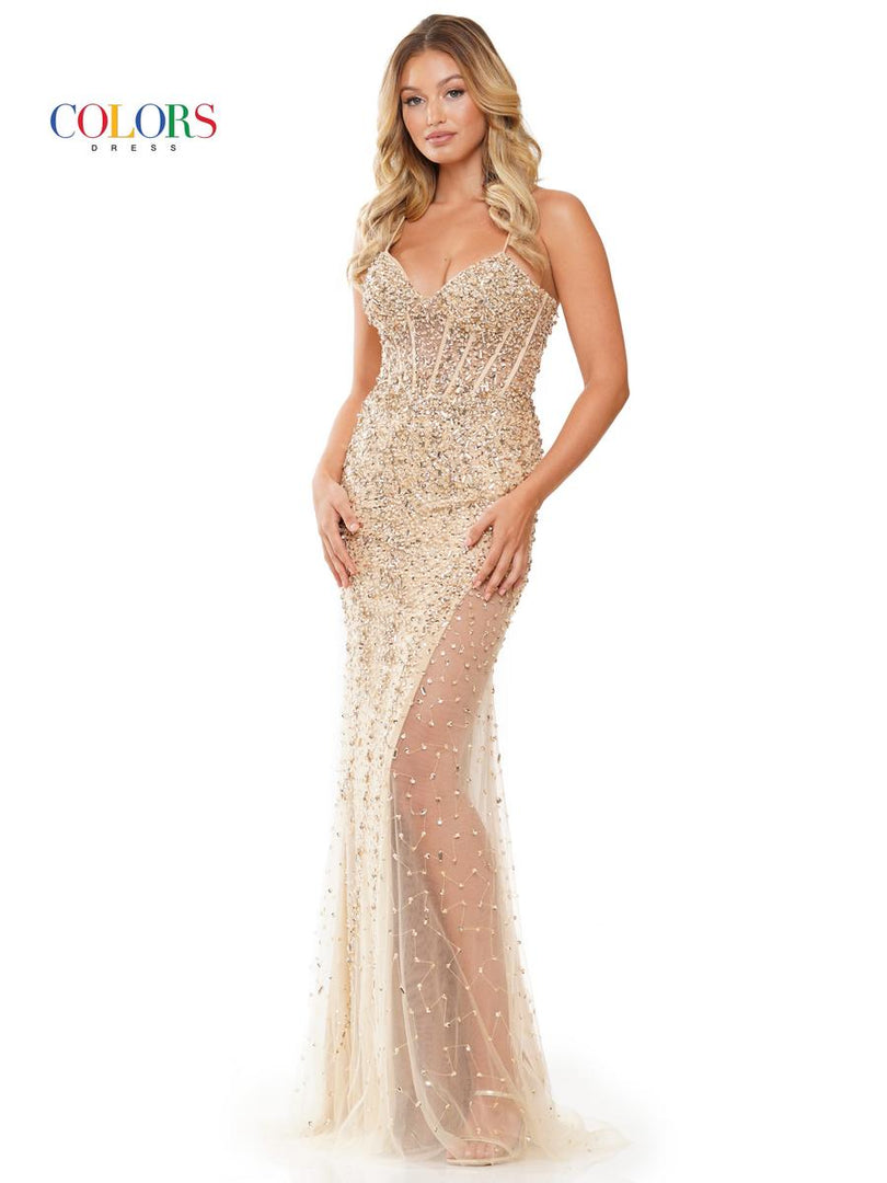 Colors Sequin Tight Corset Prom Dress 3307