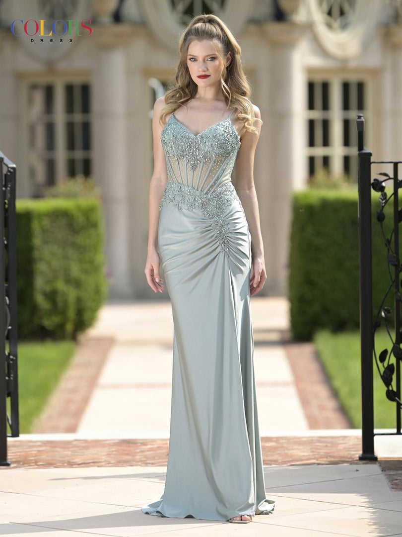 Colors Dress Illusion Corset Fitted Prom Dress 3705