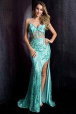 Ava Presley Illusion Corset Bodice Fitted Prom Dress 37305