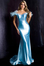 Ava Presley Feather Off-The-Shoulder Satin Prom Dress 37310
