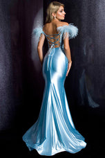 Ava Presley Feather Off-The-Shoulder Satin Prom Dress 37310