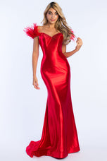 Ava Presley Feather Off-The-Shoulder Satin Prom Dress 37310