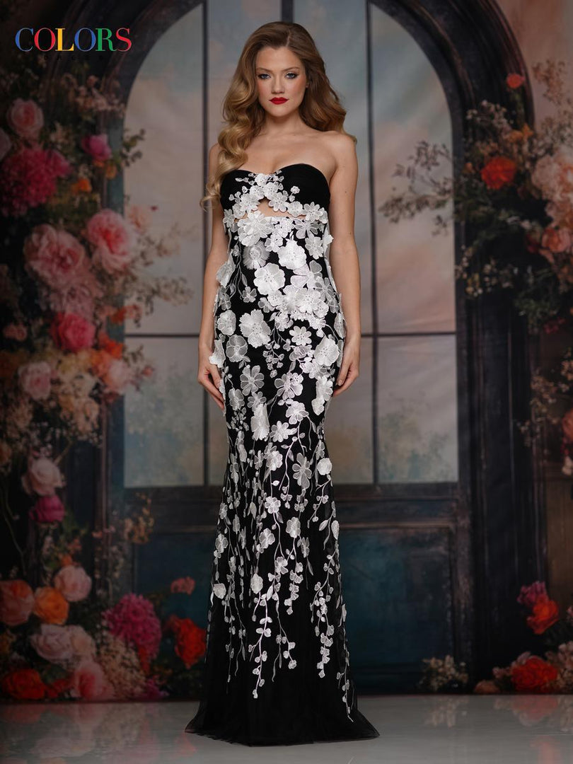 Colors Dress Strapless 3D Flower Fitted Prom Dress 3749