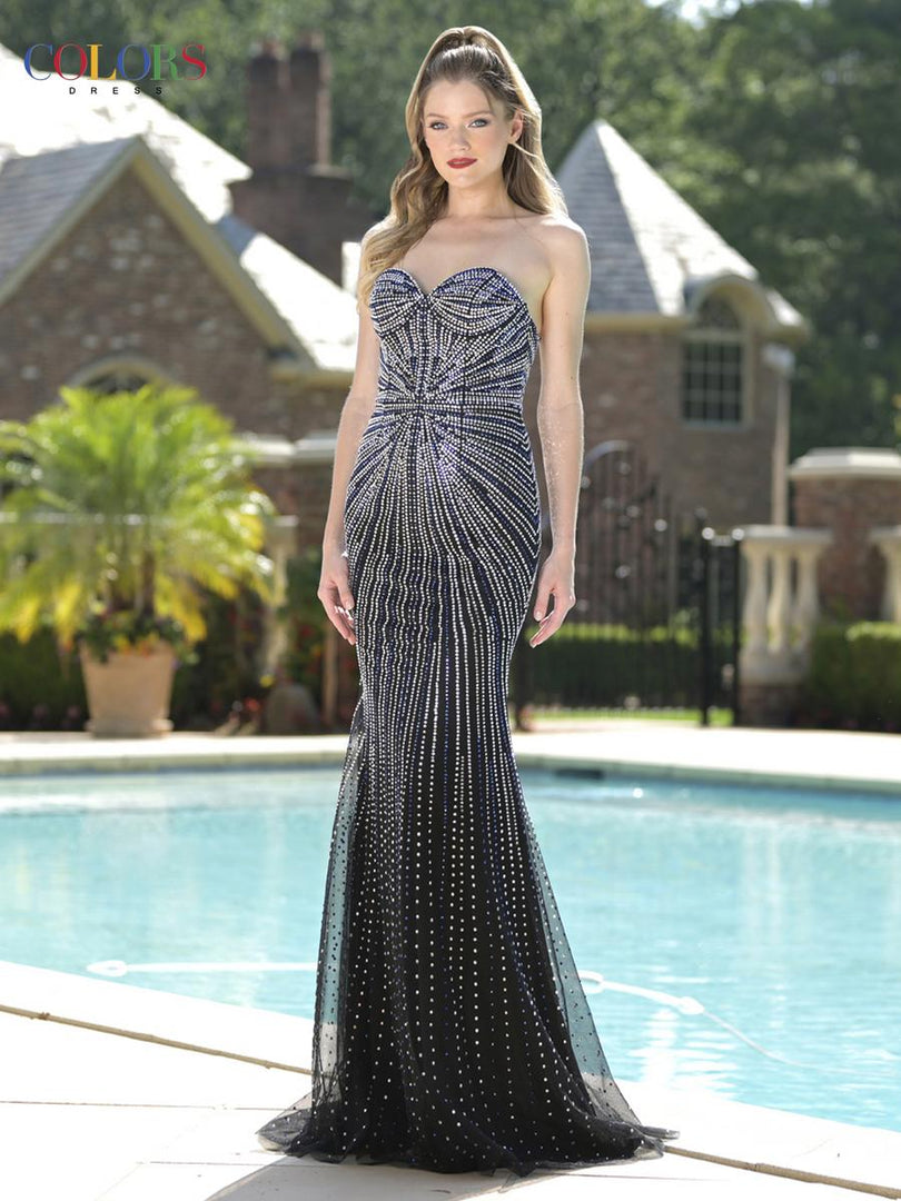 Colors Dress Heat Stone Strapless Fitted Prom Dress 3750