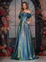 Colors Dress Off The Shoulder Metallic  Prom Dress 3792
