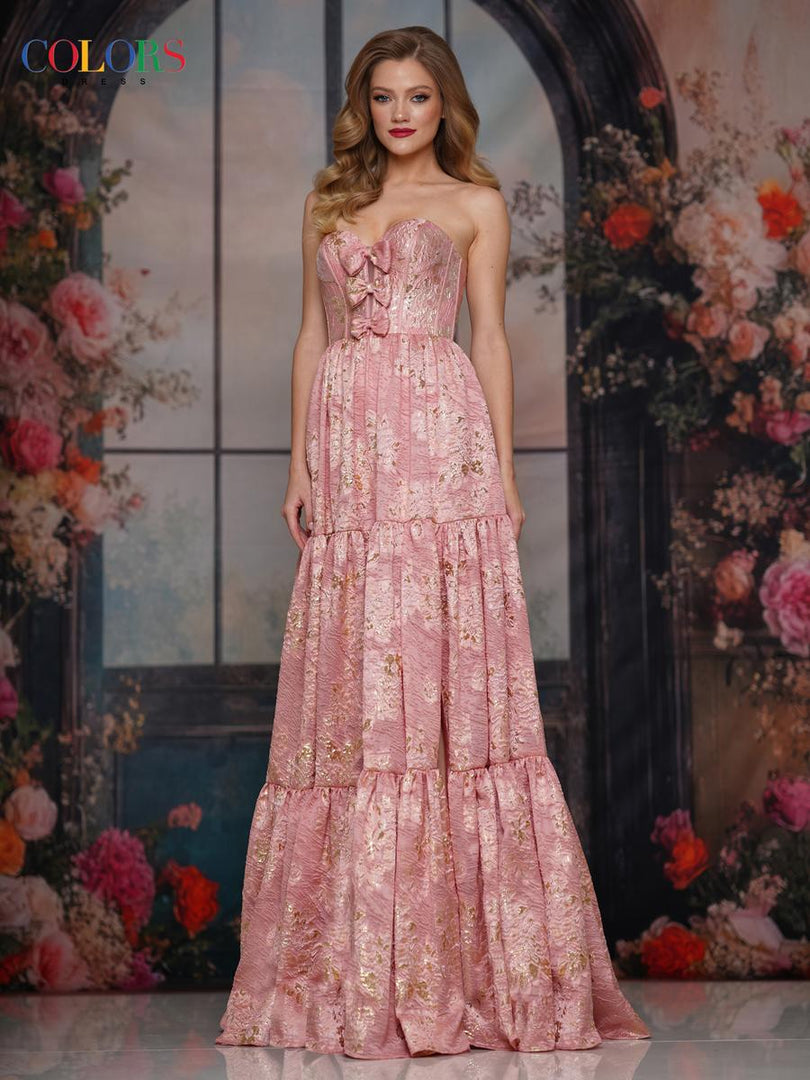 Colors Dress A-Line Metallic Jacquard Prom Dress 3794
