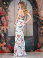 Colors Dress Satin Floral Print Fitted Prom Dress 3805