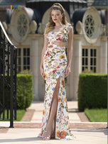 Colors Dress Satin Floral Print Fitted Prom Dress 3805
