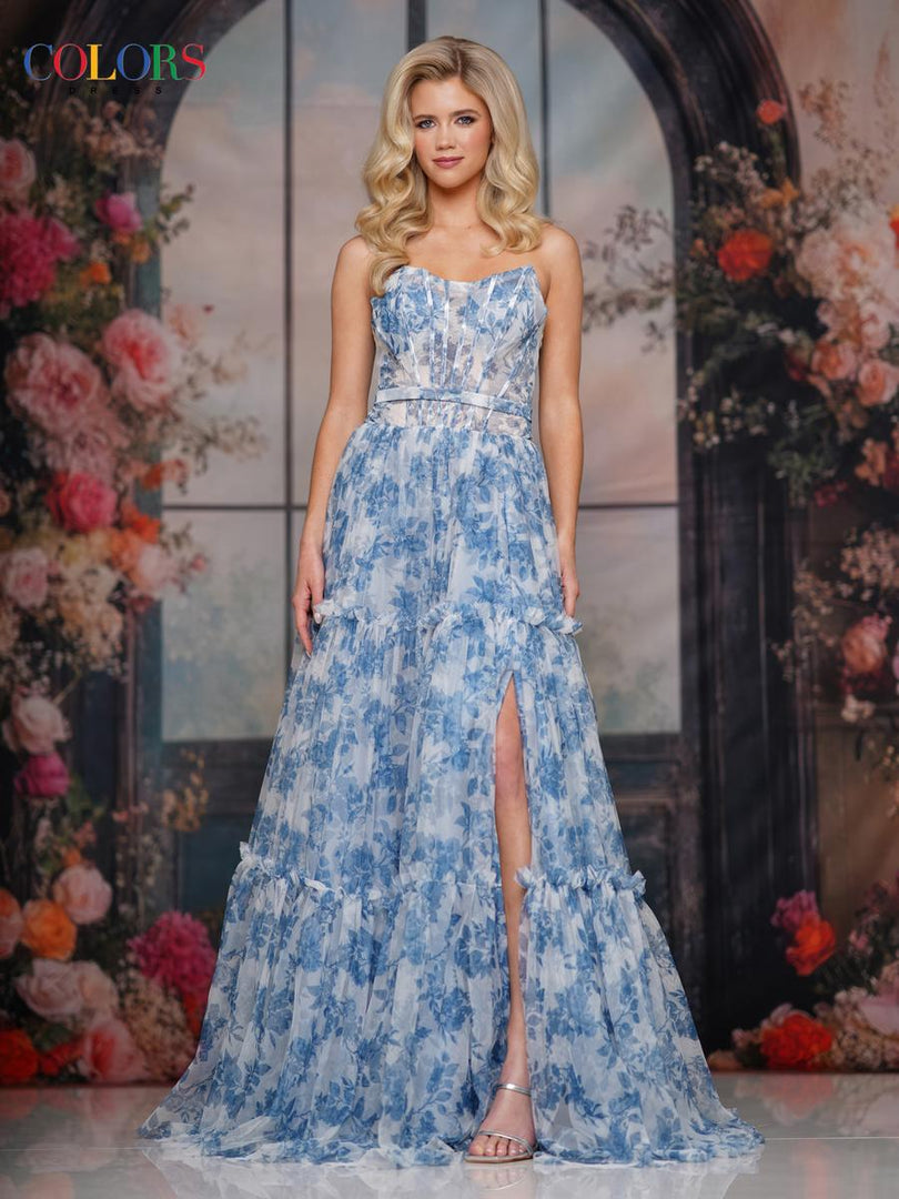 Colors Dress Corset Tulle Floral Print Prom Dress 3810