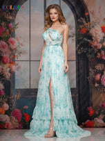 Colors Dress Floral Print One Shoulder A Line Prom Dress 3814
