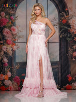 Colors Dress Floral Print One Shoulder A Line Prom Dress 3814
