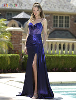 Colors Dress Illusion Bow Bodice Metallic Prom Dress 3816