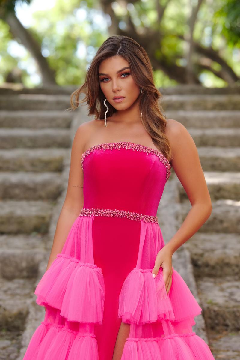 Ava Presley Velvet Ruffle Prom Dress 38334