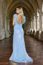 Ava Presley Plunging Feather Sleeve Prom Dress 38896
