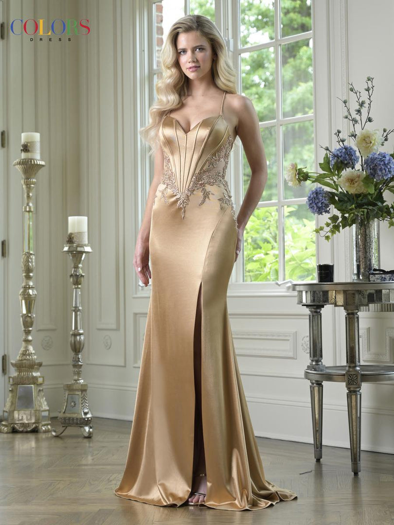 Colors Dress Beaded Applique Corset Fitted Prom Dress 3908