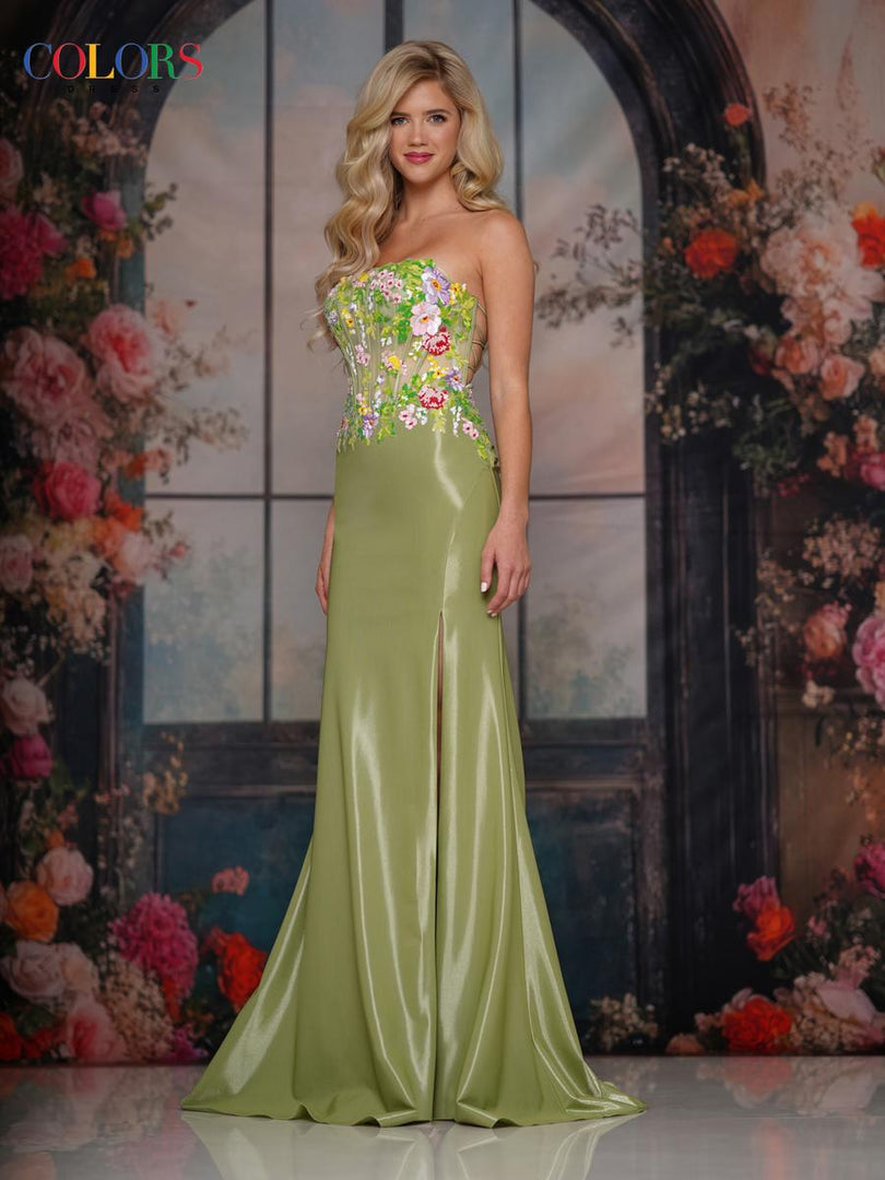 Colors Dress Floral Illusion Corset Fitted Prom Dress 3911