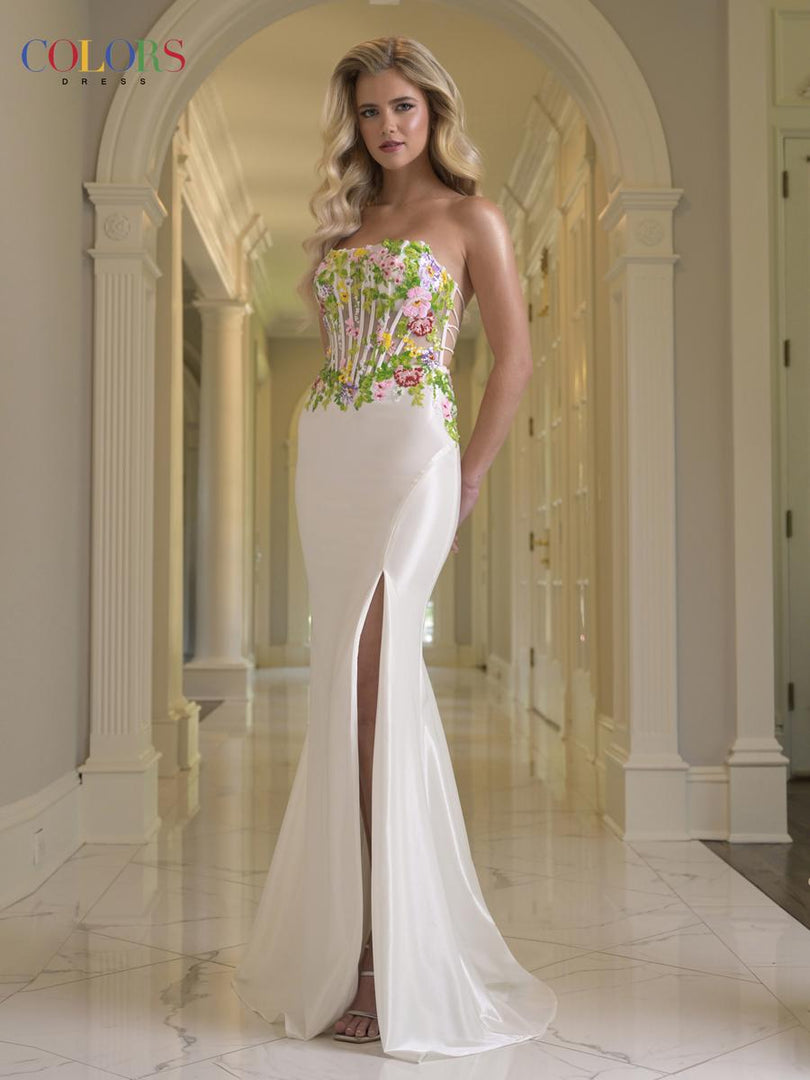 Colors Dress Floral Illusion Corset Fitted Prom Dress 3911