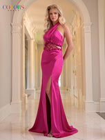 Colors Dress Fitted Satin Halter Prom Dress 3920