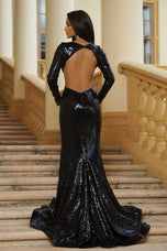 Ava Presley Open Back Long Sleeve Prom Dress 39239