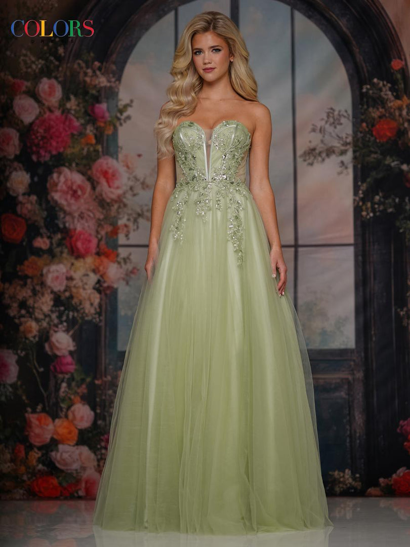 Colors Dress Strapless Beaded A-Line Tulle Prom Dress 3923