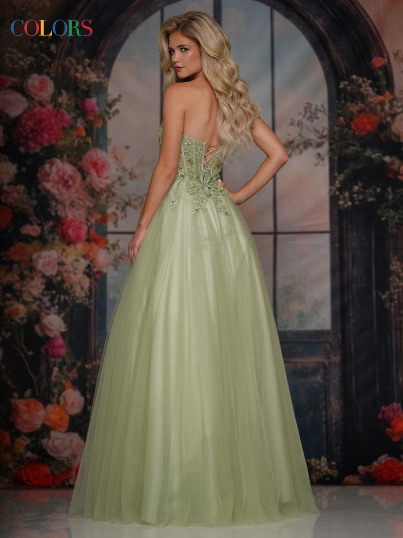 Colors Dress Strapless Beaded A-Line Tulle Prom Dress 3923