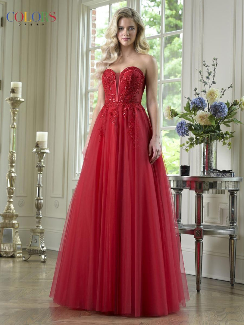 Colors Dress Strapless Beaded A-Line Tulle Prom Dress 3923