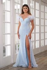 Ava Presley Feather Off Shoulder Prom Dress 39240