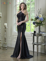 Colors Dress Rosette Halter Metallic Jersey Prom Dress 3926