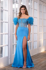 Ava Presley Feather Shoulder Long Prom Dress 39279