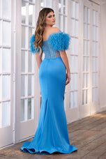 Ava Presley Feather Off-The-Shoulder Prom Dress 39279