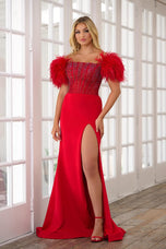 Ava Presley Feather Off-The-Shoulder Prom Dress 39279