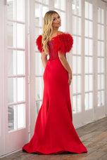 Ava Presley Feather Off-The-Shoulder Prom Dress 39279