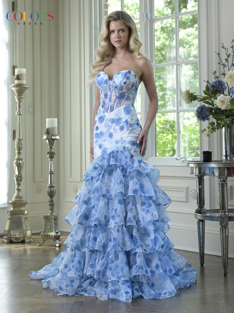 Colors Dress Mermaid Ruffle Skirt Strapless Prom Dress 3928