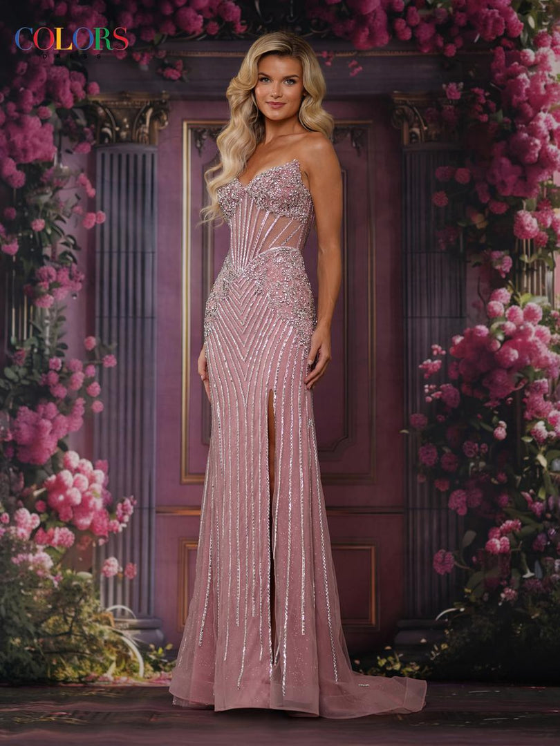Colors Dress Strapless Illusion Corset Prom Dress 3929