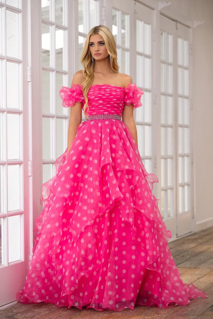Ava Presley Off Shoulder Polka Dot Prom Dress 39318