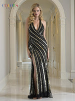 Colors Dress Fitted Beaded Halter Prom Dress 3937