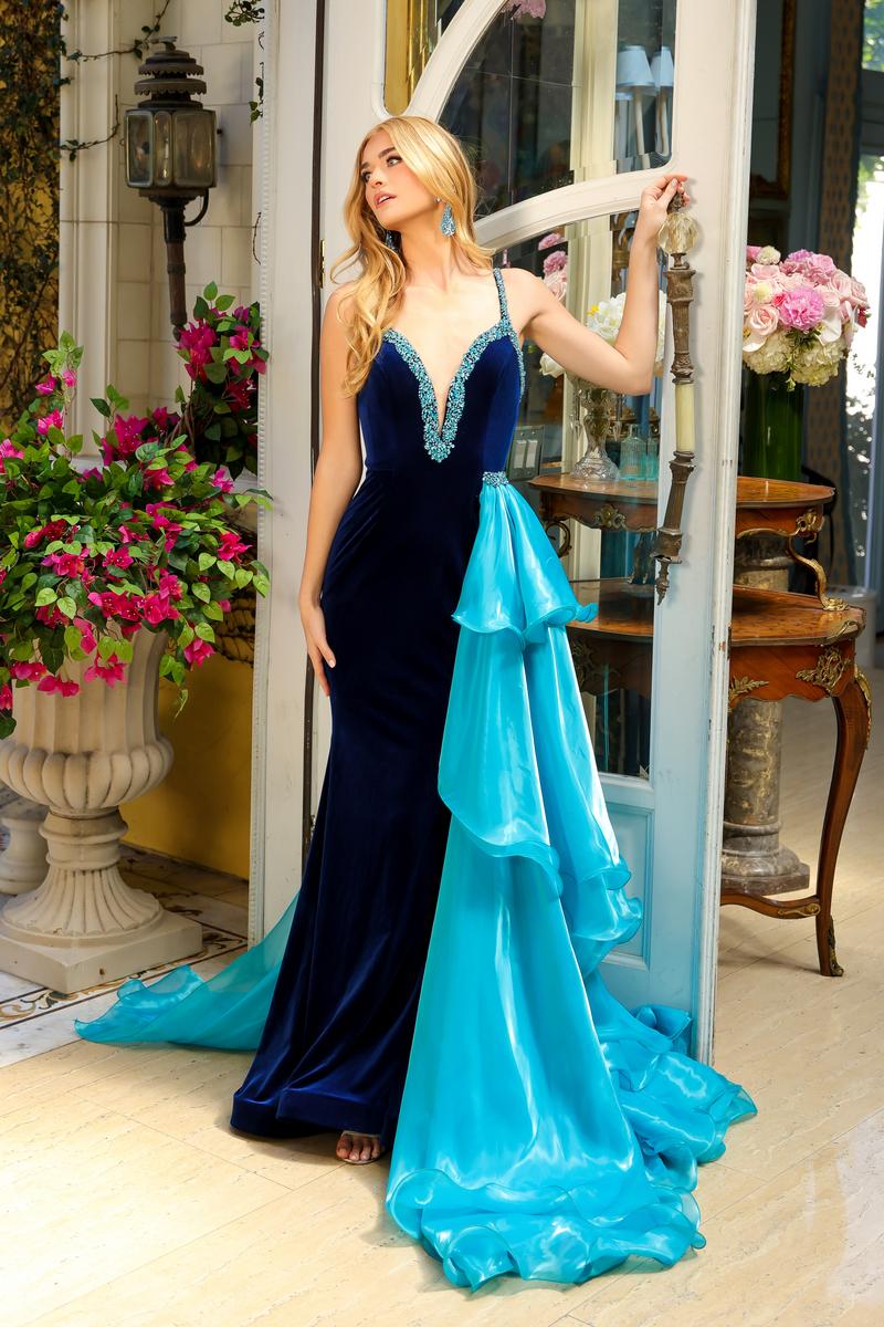 Ava Presley Sheath Side Skirt Pageant Dress 39556 Navy/Turquoise / 10 Ava Presley Sheath Side Skirt Pageant Dress 39556 Navy/Turquoise / 10