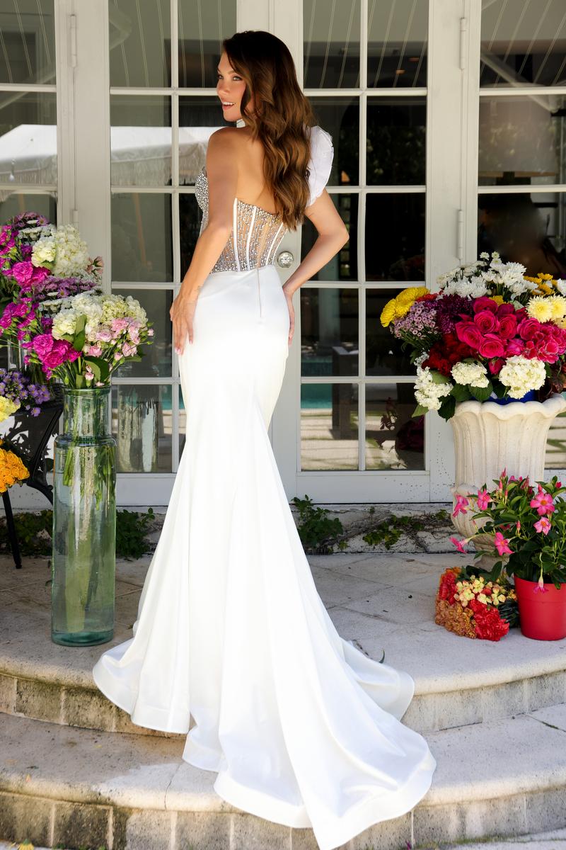 white strapless beaded prom dress Beaded White Strapless Gown by Ladivine CC0688W