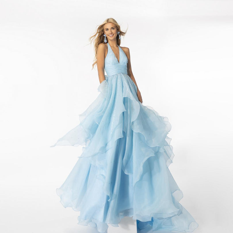 Ava Presley Halter Tiered Chiffon Prom Dress 39560