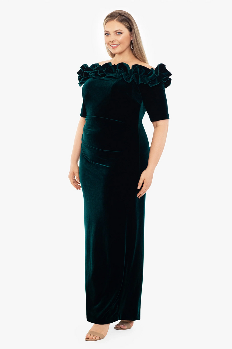 Xscape Evenings Off the Shoulder Velvet Evening Dress 5082X Xscape Evenings Off the Shoulder Velvet Evening Dress 5082X