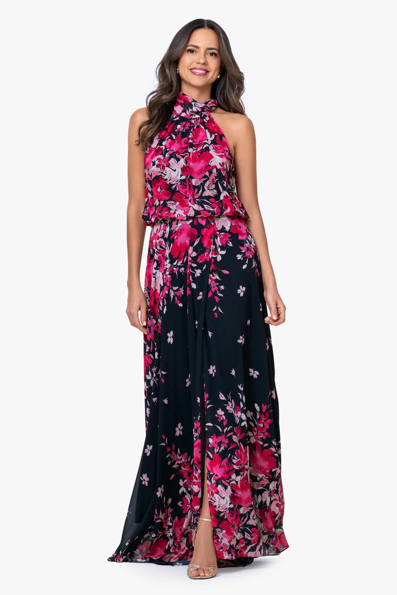 Betsy & Adam Chiffon Floral Print Long Evening Dress A28009 Betsy & Adam Chiffon Floral Print Long Evening Dress A28009