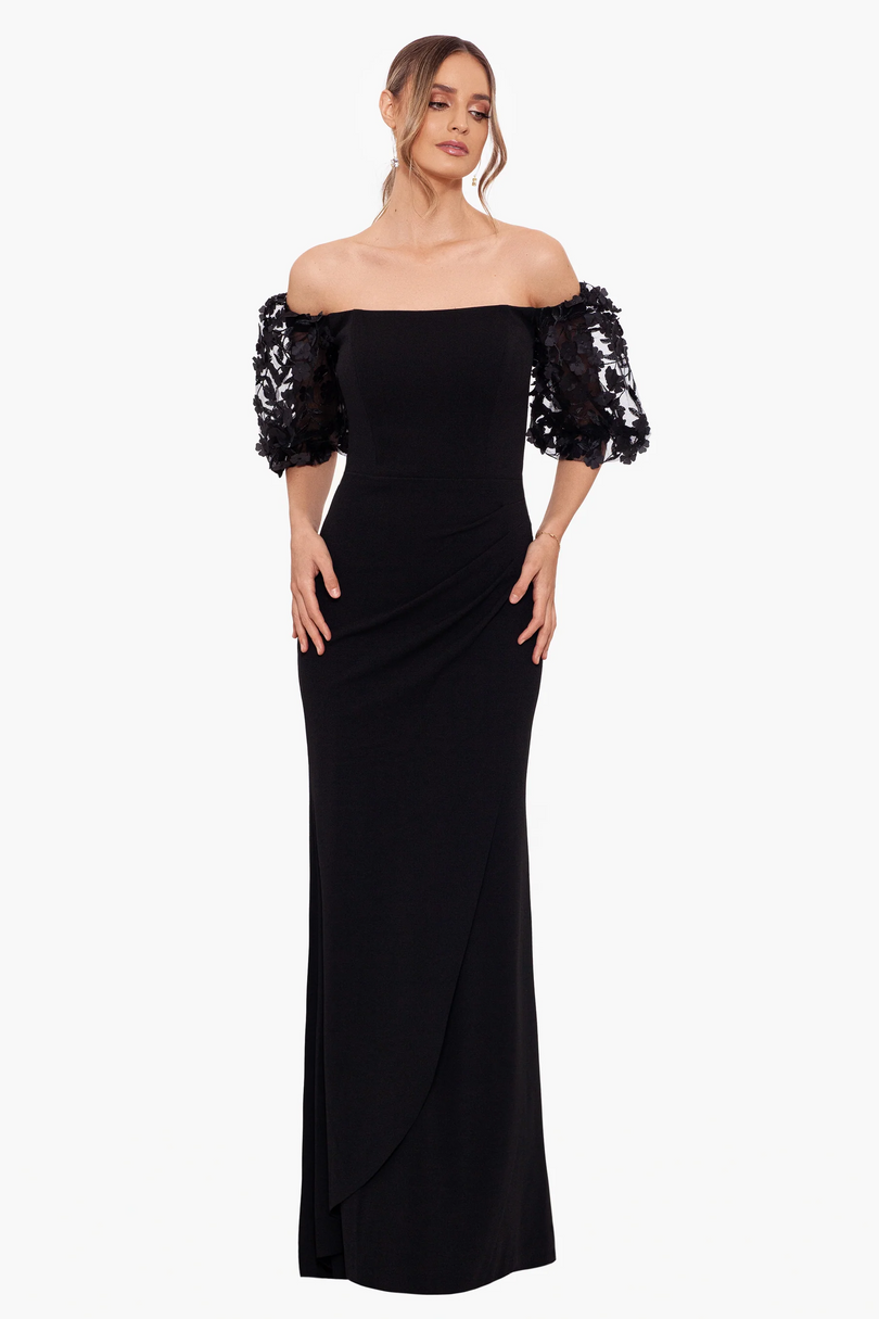 off the shoulder 3d floral sleeve scuba crepe evening dress heyjennyhay on LTK