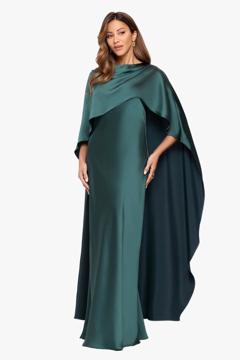 Xscape Evenings "Tallulah" Satin Overlay Cape Dress 7450X