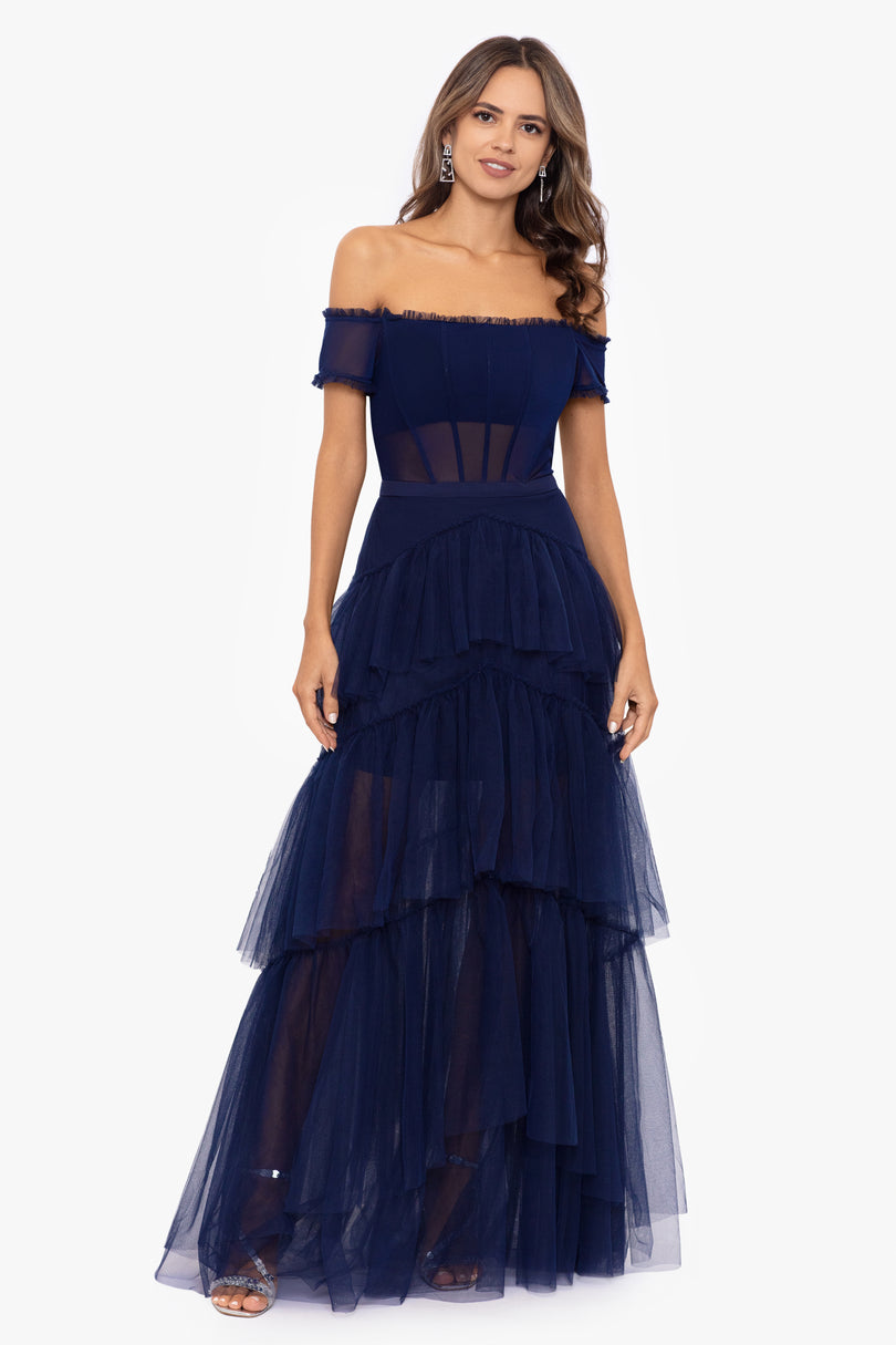 Betsy & Adam Ruffle Prom Dress A25047 Betsy & Adam Ruffle Prom Dress A25047