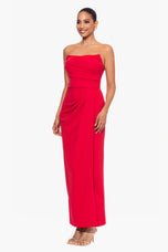 Betsy and Adam "Flora" Long Strapless Corset Dress A26841
