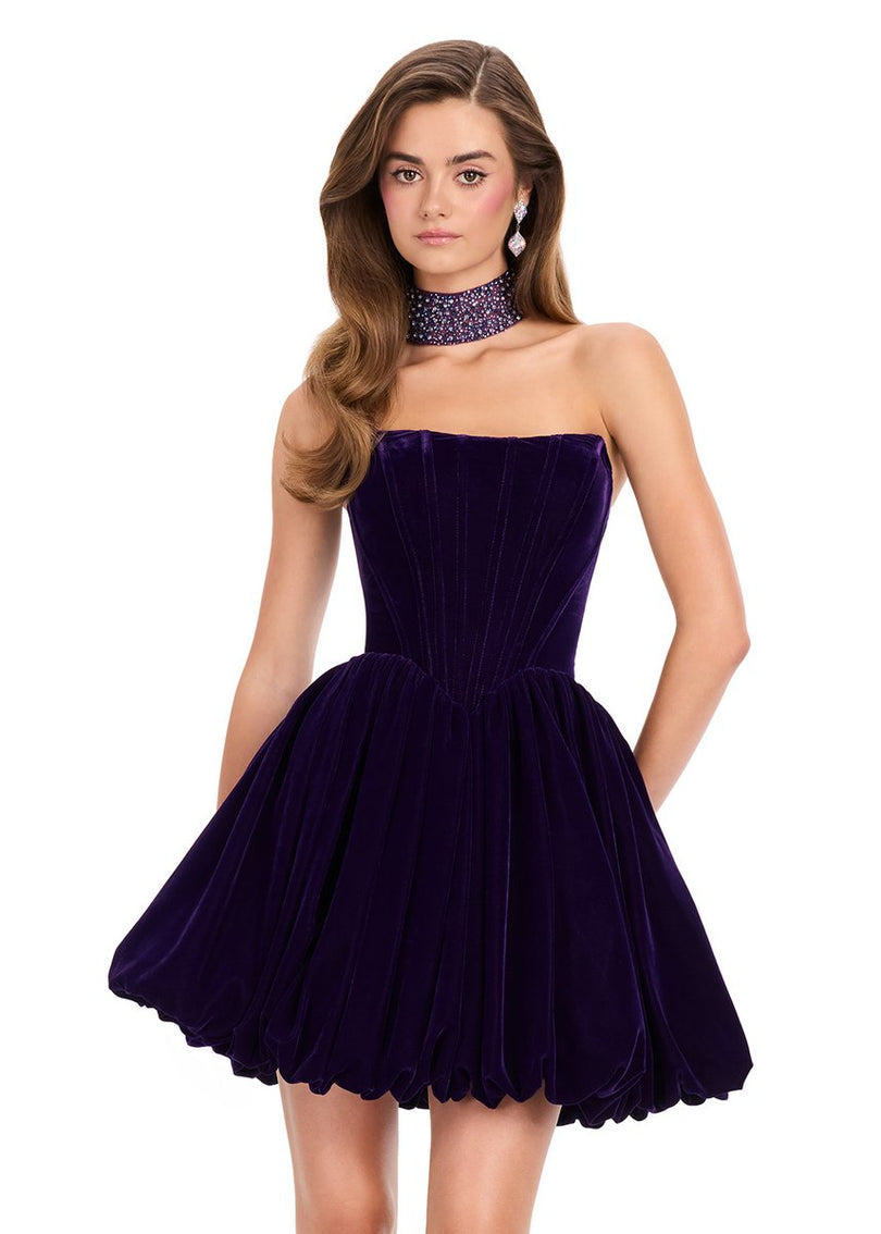 ASHLEYlauren A-Line Velvet Homecoming Dress 40033