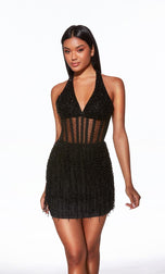 Alyce Paris Beaded Halter w/ Fringe Skirt HoCo Dress 40043