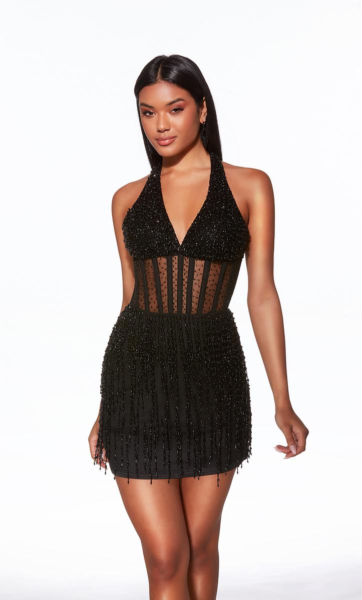 Alyce Paris Beaded Halter w/ Fringe Skirt HoCo Dress 40043