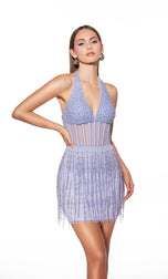 Alyce Paris Beaded Halter w/ Fringe Skirt HoCo Dress 40043
